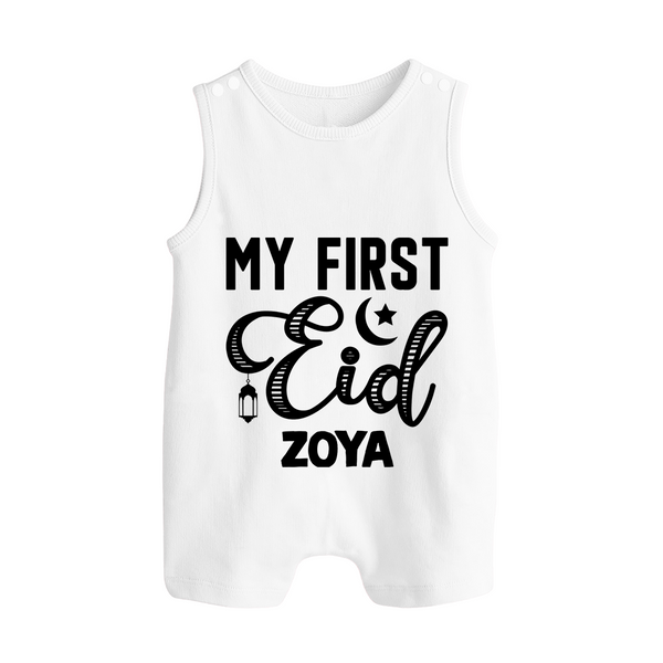 Custom Name My First Eid Kids Romper Suit - WHITE - 0 - 5 Months Old (Chest 18")
