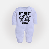 Custom Name My First Eid Kids Fullbody Suit - BABY BLUE - New Born (Chest 7.5")