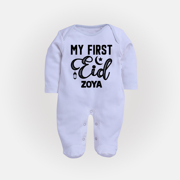 Custom Name My First Eid Kids Fullbody Suit - BABY BLUE - New Born (Chest 7.5")