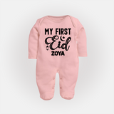Custom Name My First Eid Kids Fullbody Suit - BABY PINK - New Born (Chest 7.5")