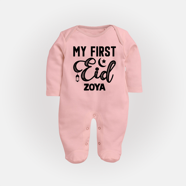 Custom Name My First Eid Kids Fullbody Suit - BABY PINK - New Born (Chest 7.5")