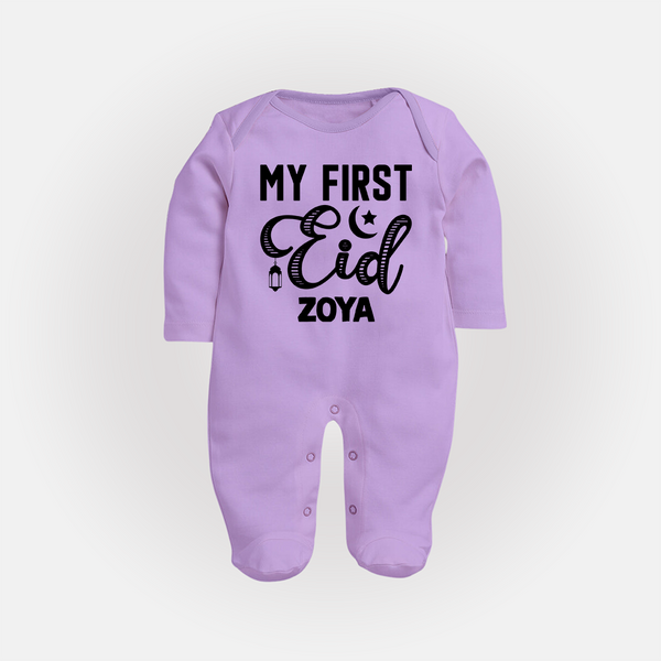 Custom Name My First Eid Kids Fullbody Suit - LILAC - New Born (Chest 7.5")