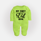 Custom Name My First Eid Kids Fullbody Suit - LIME GREEN - New Born (Chest 7.5")