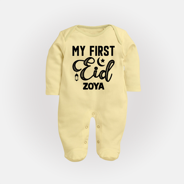 Custom Name My First Eid Kids Fullbody Suit - PASTEL YELLOW - New Born (Chest 7.5")