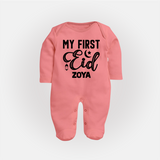 Custom Name My First Eid Kids Fullbody Suit - PEACH - New Born (Chest 7.5")