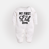 Custom Name My First Eid Kids Fullbody Suit - WHITE - New Born (Chest 7.5")