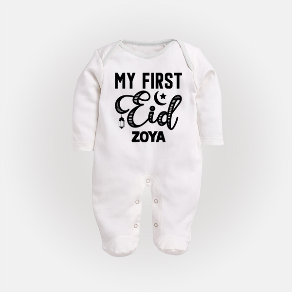 Custom Name My First Eid Kids Fullbody Suit - WHITE - New Born (Chest 7.5")