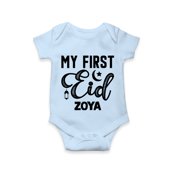 Custom Name My First Eid Kids Romper - BABY BLUE - New Born (Chest 14")