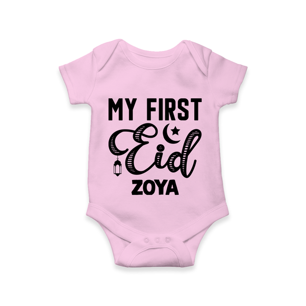 Custom Name My First Eid Kids Romper - BABY PINK - New Born (Chest 14")