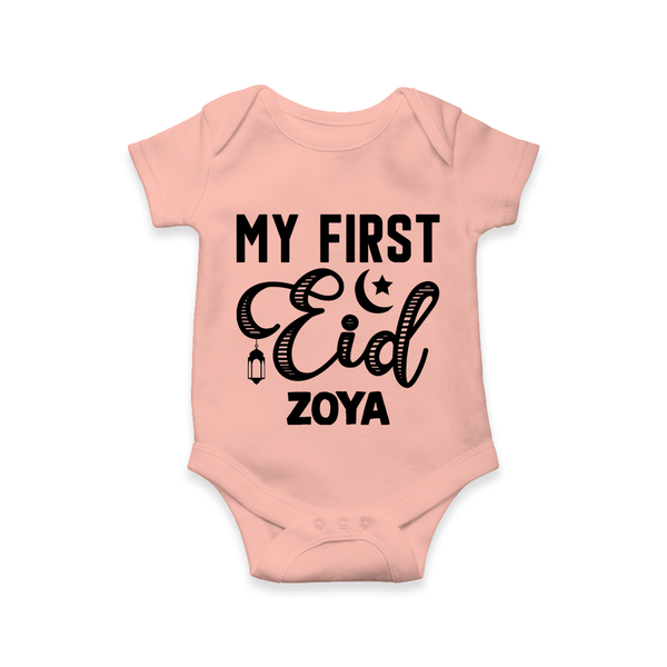 Custom Name My First Eid Kids Romper - PEACH - New Born (Chest 14")