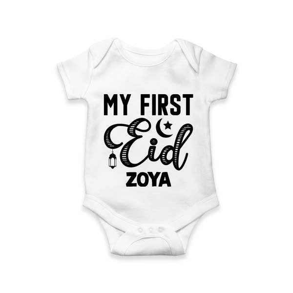 Custom Name My First Eid Kids Romper - WHITE - New Born (Chest 14")