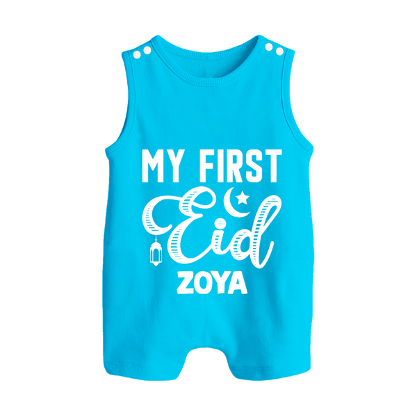 Custom Name My First Eid Kids Romper Suit - SKY BLUE - 0 - 5 Months Old (Chest 18")