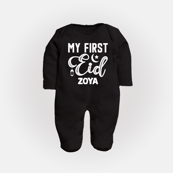 Custom Name My First Eid Kids Fullbody Suit - BLACK - New Born (Chest 7.5")