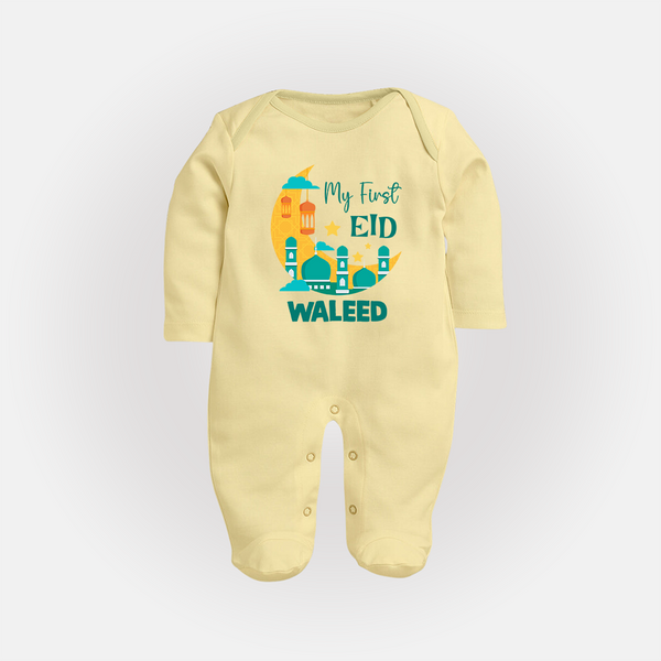 My first Eid Personalised Kids Fullbody Suit - PASTEL YELLOW - New Born (Chest 7.5")