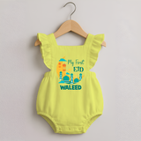 My first Eid Personalised Kids Romper Frock - PASTEL YELLOW - 0 - 3 Months Old (Chest 19")