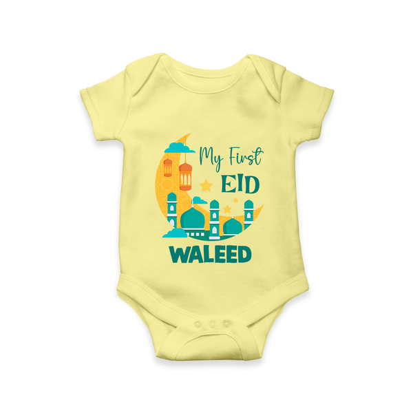 My first Eid Personalised Kids Romper - PASTEL YELLOW - New Born (Chest 14")