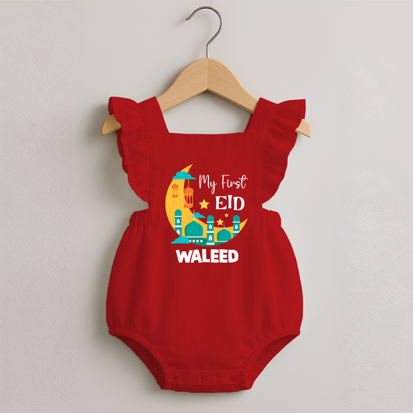 My first Eid Personalised Kids Romper Frock - RED - 0 - 3 Months Old (Chest 19")