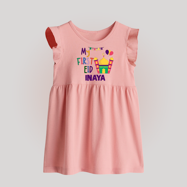 My first Eid Gift Baby Frock - BABY PINK - 0 - 3 Months Old (Chest 17")