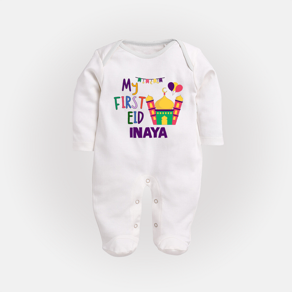 My first Eid Gift Fullbody Suit - WHITE - New Born (Chest 7.5")