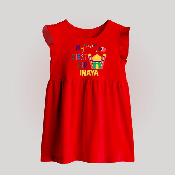 My first Eid Gift Baby Frock - RED - 0 - 3 Months Old (Chest 17")