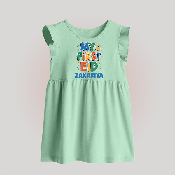 My first Eid Celebration Baby Frock for Kids - MINT GREEN - 0 - 3 Months Old (Chest 17")