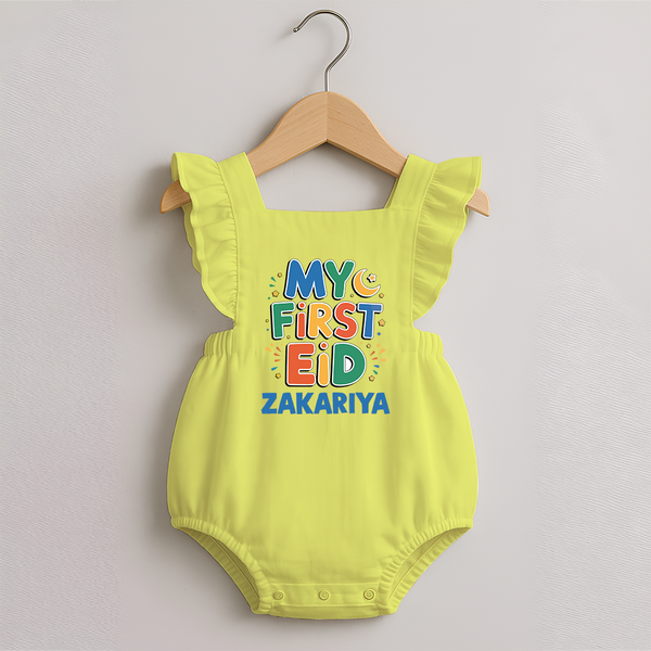 My first Eid Celebration Romper Frock for Kids - PASTEL YELLOW - 0 - 3 Months Old (Chest 19")