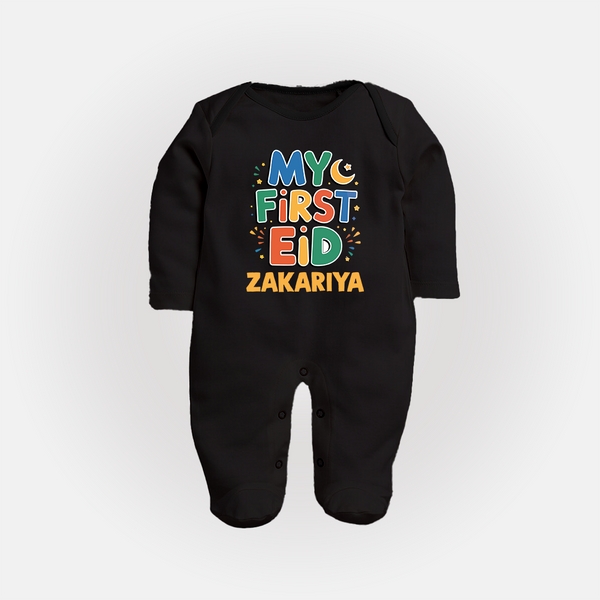 My first Eid Celebration Fullbody Suit for Kids - BLACK - New Born (Chest 7.5")