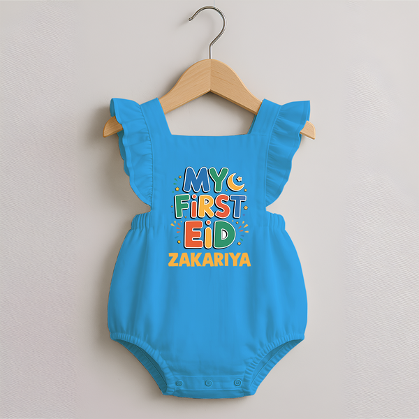 My first Eid Celebration Romper Frock for Kids - SKY BLUE - 0 - 3 Months Old (Chest 19")