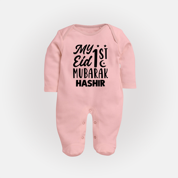 My 1st eid mubarak Custom Fullbody Suit - BABY PINK - New Born (Chest 7.5")