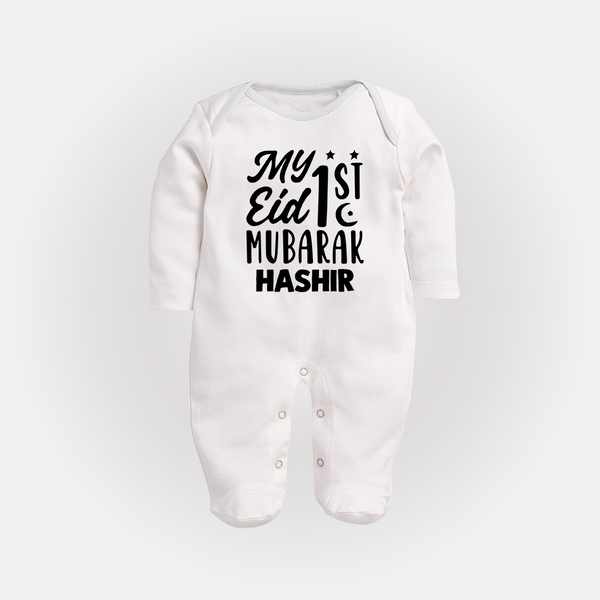 My 1st eid mubarak Custom Fullbody Suit - WHITE - New Born (Chest 7.5")