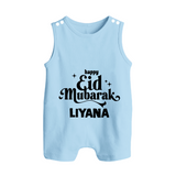 Happy Eid Mubarak Personalised Romper Suit - BABY BLUE - 0 - 5 Months Old (Chest 18")