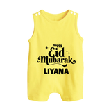 Happy Eid Mubarak Personalised Romper Suit - PASTEL YELLOW - 0 - 5 Months Old (Chest 18")
