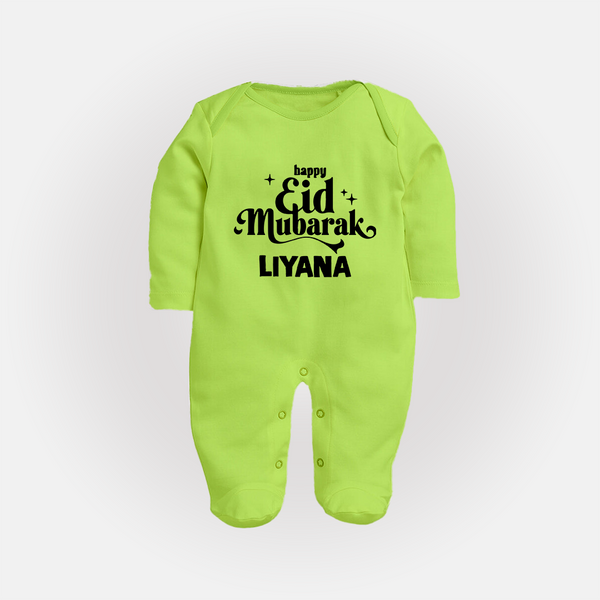 Happy Eid Mubarak Personalised Fullbody Suit - LIME GREEN - New Born (Chest 7.5")