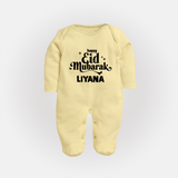 Happy Eid Mubarak Personalised Fullbody Suit - PASTEL YELLOW - New Born (Chest 7.5")