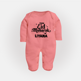 Happy Eid Mubarak Personalised Fullbody Suit - PEACH - New Born (Chest 7.5")