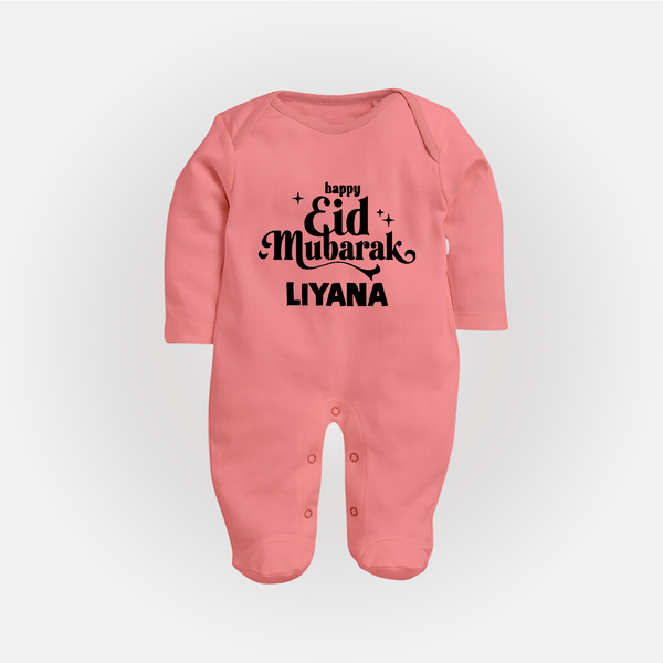 Happy Eid Mubarak Personalised Fullbody Suit - PEACH - New Born (Chest 7.5")