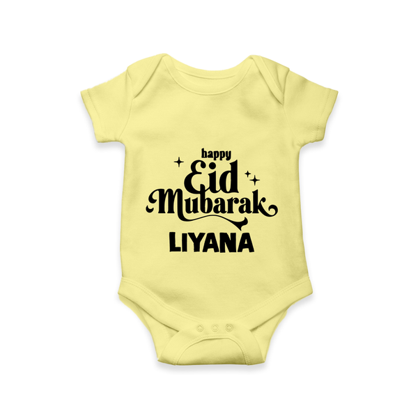 Happy Eid Mubarak Personalised Romper - PASTEL YELLOW - New Born (Chest 14")