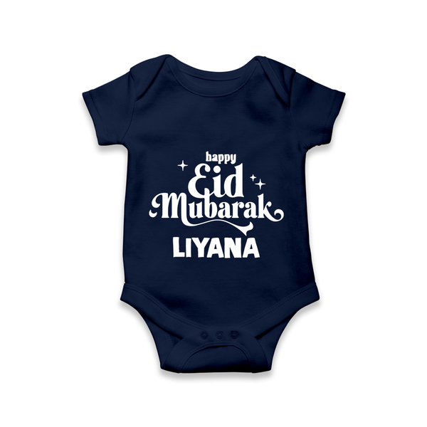 Happy Eid Mubarak Personalised Romper - NAVY BLUE - New Born (Chest 14")