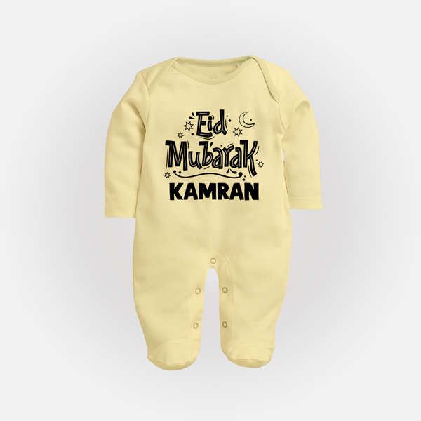 Eid Mubarak Custom Fullbody Suit - PASTEL YELLOW - New Born (Chest 7.5")