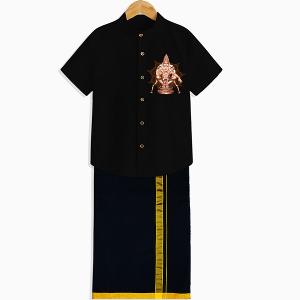 Ayyappa Vibes - Ayyappa Themed Imprinted Shirt And Dhoti For Adults - BLACK - S (Chest 20")