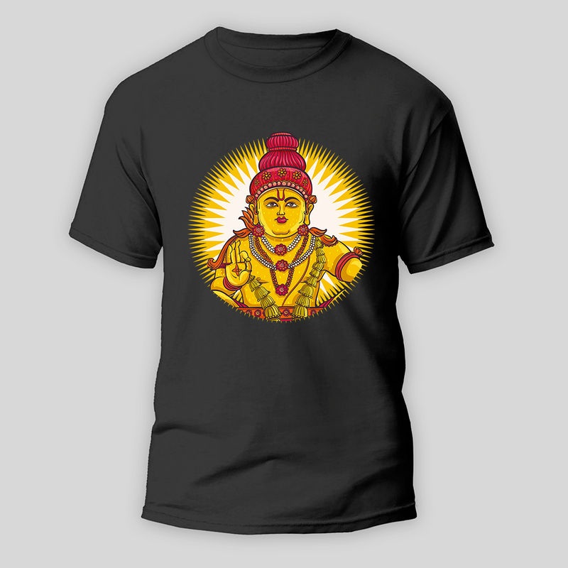 Divine Ayyappa - Ayyappa Themed Imprinted T-Shirt For Adults - BLACK - S (Chest 19")