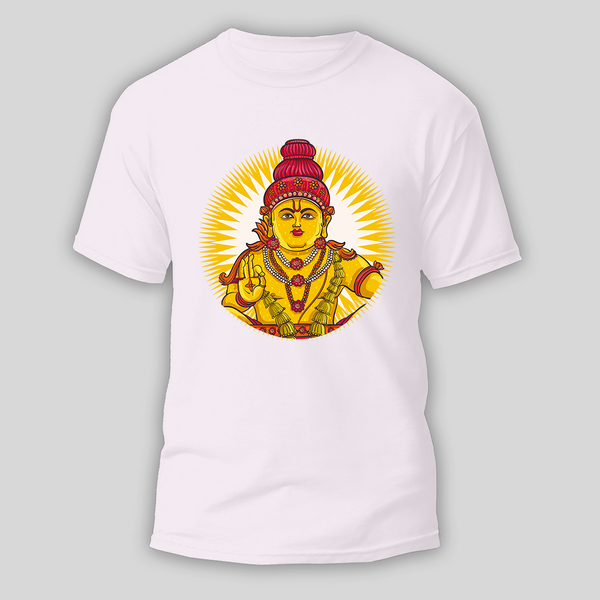 Divine Ayyappa - Ayyappa Themed Imprinted T-Shirt For Adults - WHITE - S (Chest 19")