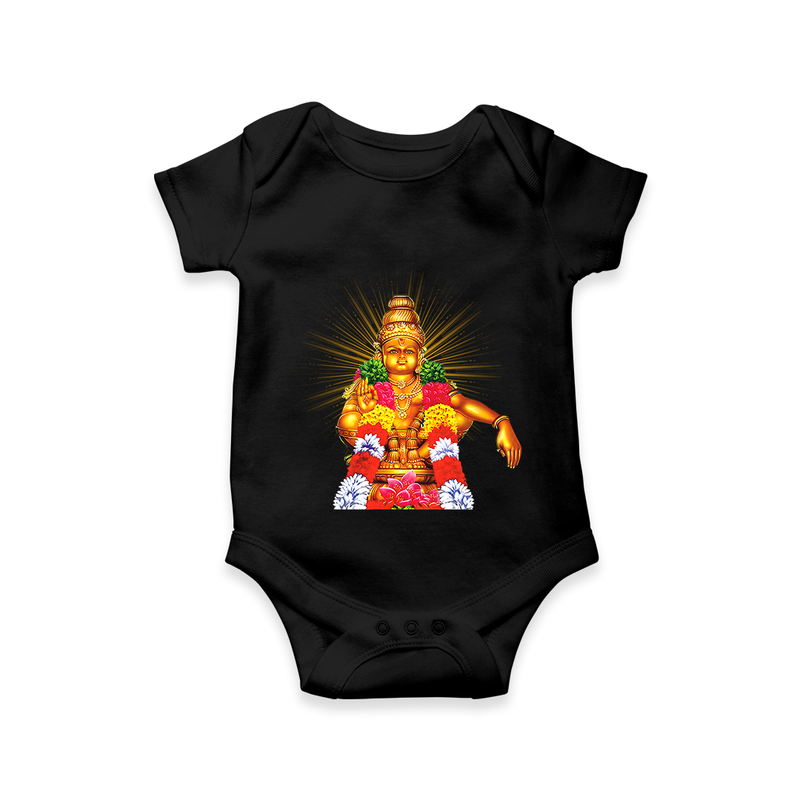 Ayyappa Blessings - Ayyappa Themed Imprinted Romper For Babies - BLACK - 0 - 3 Months Old (Chest 16")