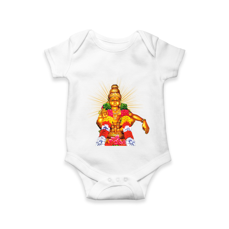 Ayyappa Blessings - Ayyappa Themed Imprinted Romper For Babies - WHITE - 0 - 3 Months Old (Chest 16")