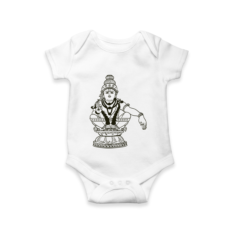 Warrior Of Sabarimalai - Ayyappa Themed Imprinted Romper For Babies - WHITE - 0 - 3 Months Old (Chest 16")