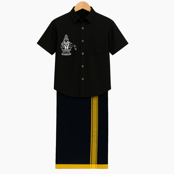 Ayyappa Line Art | Adults Shirt and Dhoti - BLACK - Small 0