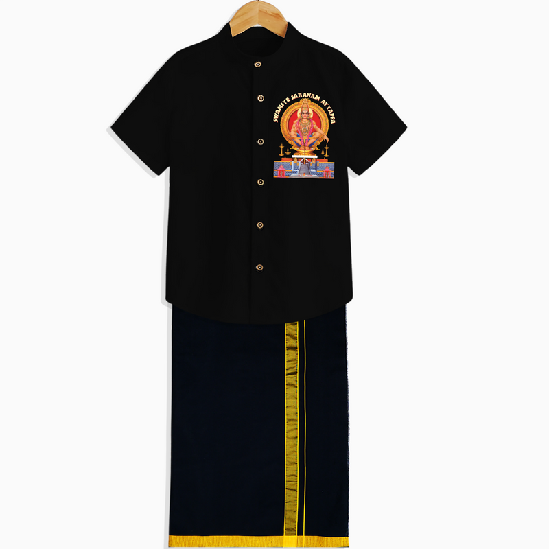 Swamiye Saranam Ayyappa - Stylish Imprinted Shirt And Dhoti For Adults - BLACK - S (Chest 20")