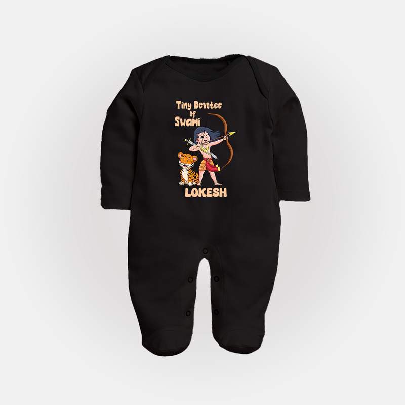 Tiny Devotee of Swami|Custom Baby Fullbody Suit for Ayyappan Sami - BLACK - New Born (Chest 7.5")