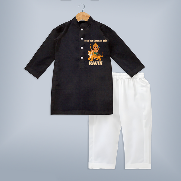 My First Sabarimala Trip|Custom Kid Kurta for Ayyappan Sami - BLACK - 3 - 6 Months Old (Chest 24", Kurta Length 14'', Waist 19", Pant Length 14")