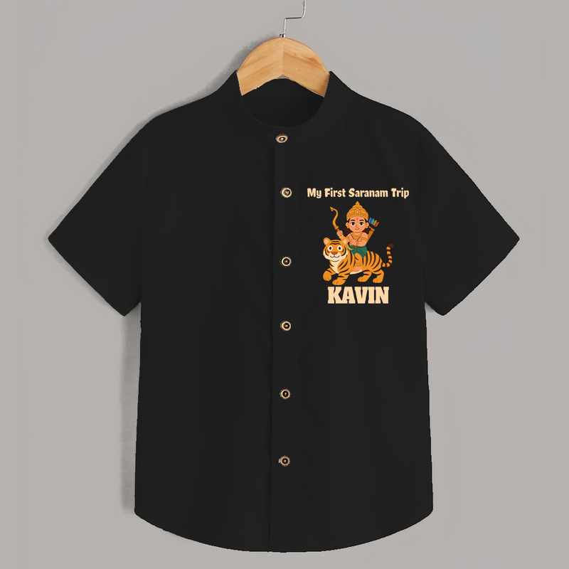 My First Sabarimala Trip|Personalized Kid Shirt for Ayyappan Sami - BLACK - 0 - 6 Months Old (Chest 23")